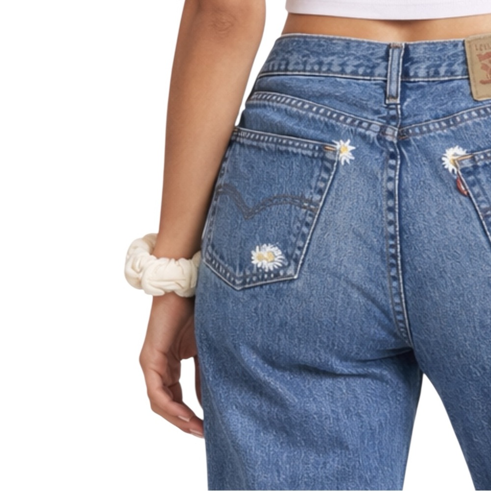 Levi's Blue Straight Leg Jeans with Daisy Embroidery
